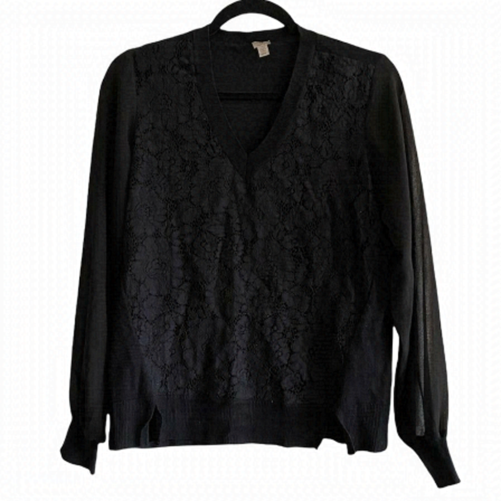 𝅺tristan V Neck Flower Detail Blouse with Mesh Sleeves Size M